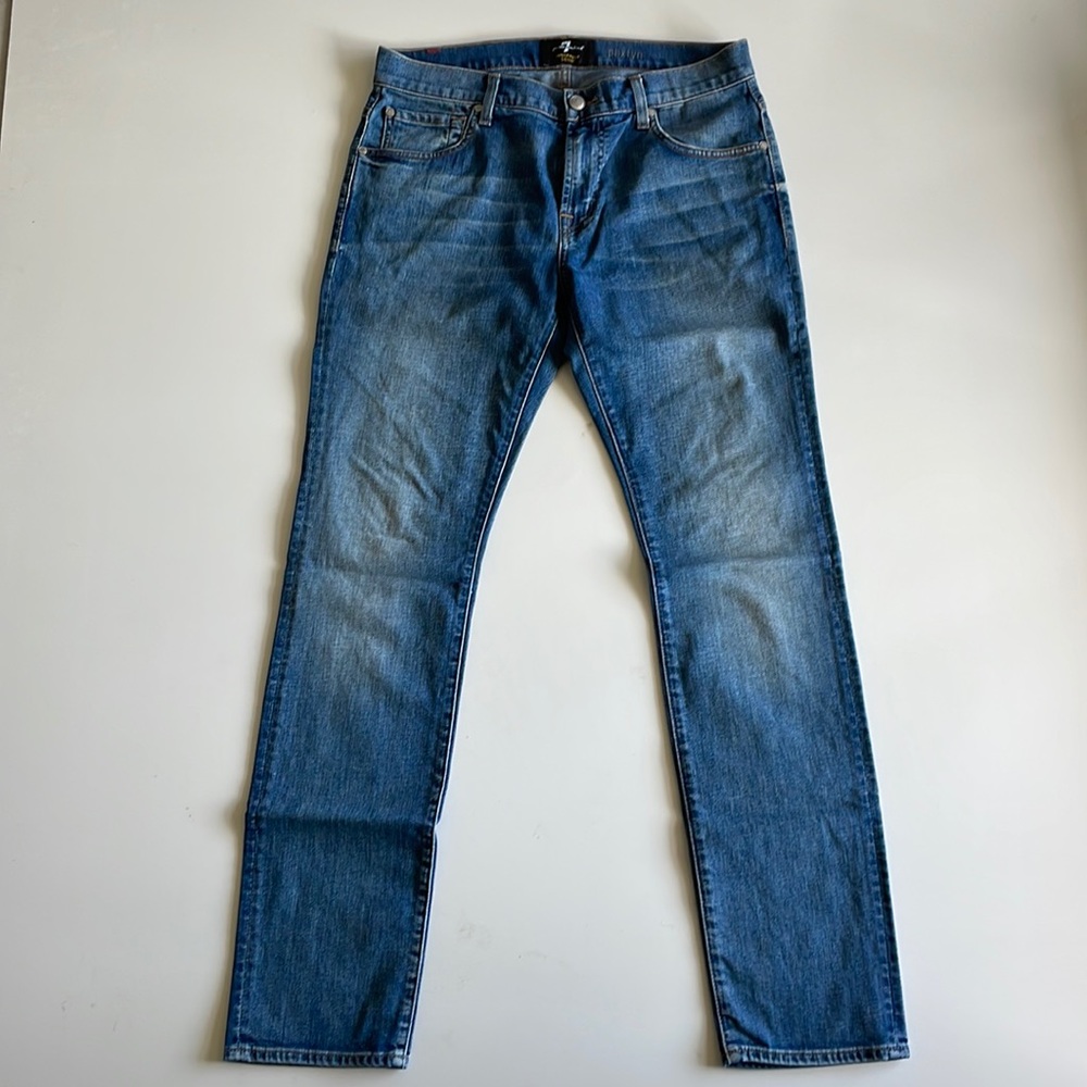 7 For All Mankind Men's Blue Foolproof Denim Paxtyn Skinny Fit Jeans Size 32